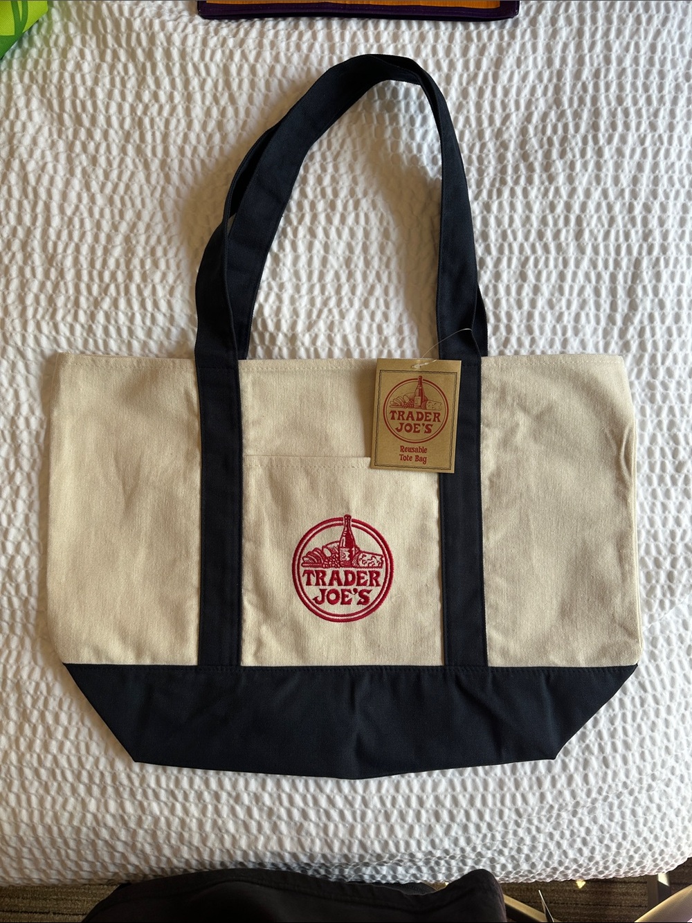 Trader Joe's Canvas Tote Bag in Cream and Navy